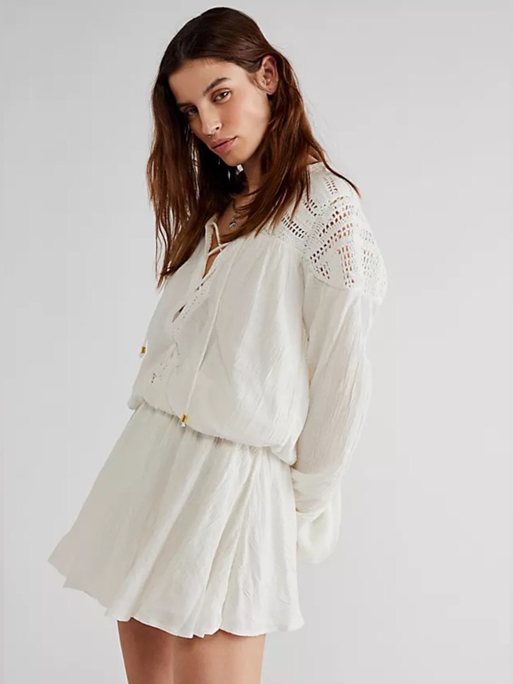 Free People White Crochet Lyla Mini Dress size XS